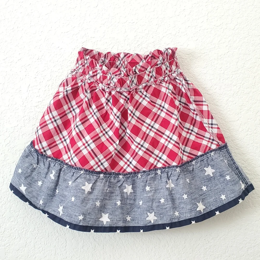 Gymboree Girls Red White Blue Plaid Stars Cotton Fit & Flare Skirt 4 USA